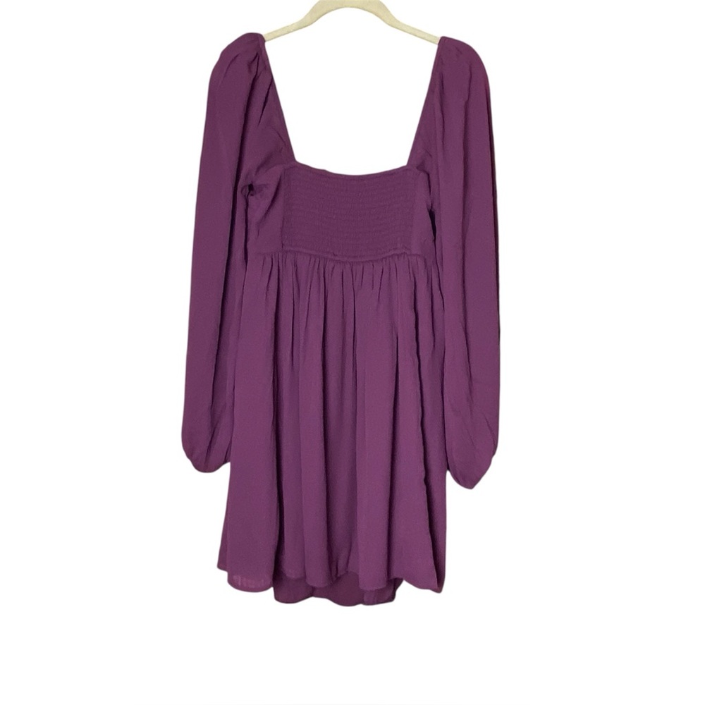 A&F Plum Chiffon Babydoll Mini Dress Small Long Sleeve Flowy Romantic - Picture 3 of 5